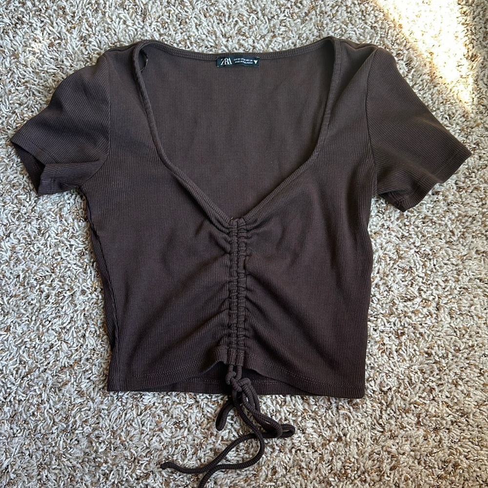 Zara brown ruched cop top Size Medium